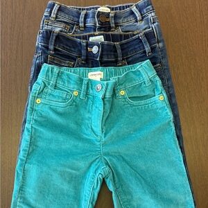 Girls Turquoise Blue Cords and Two Pair of Blue Jeans.